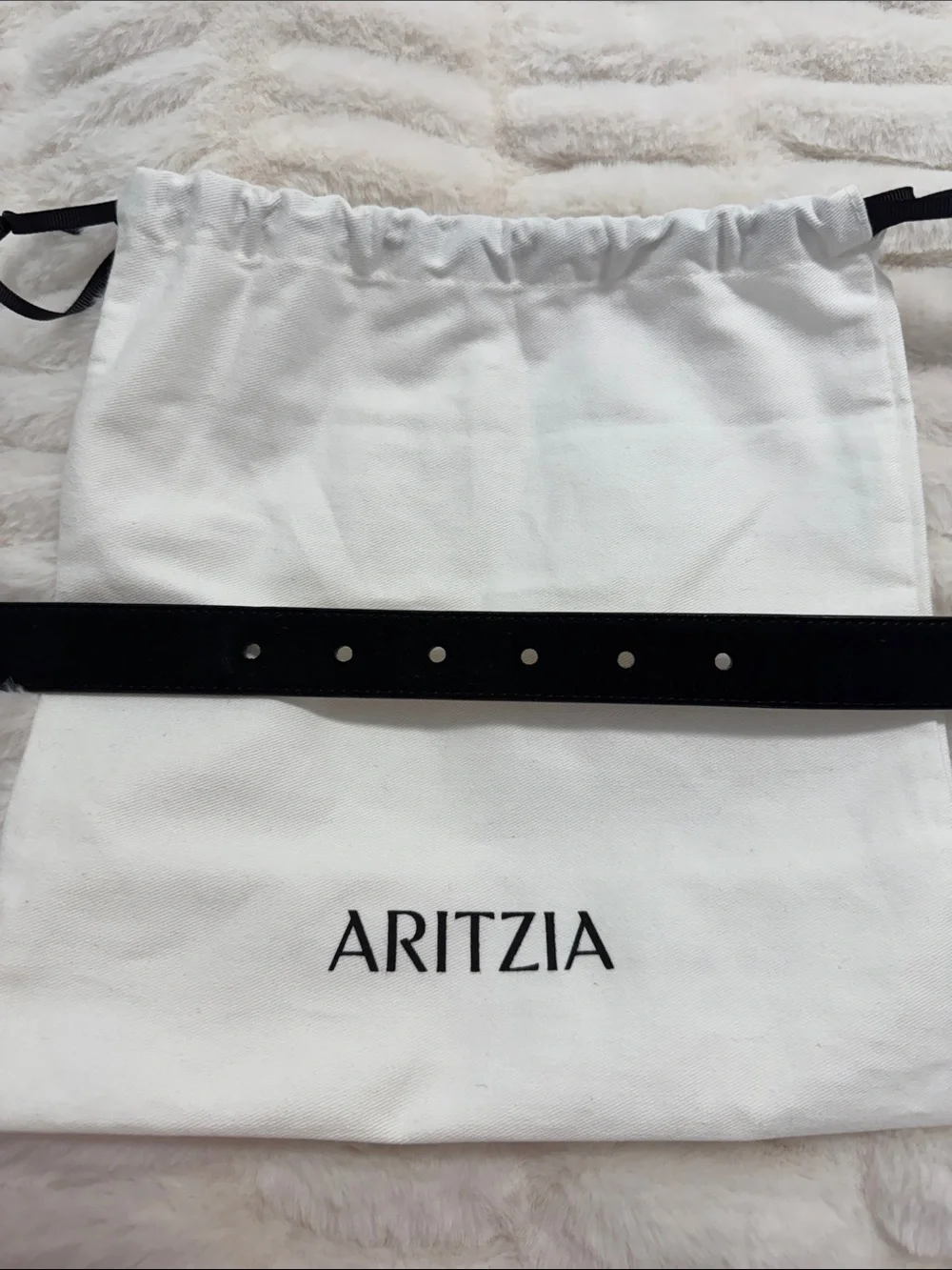 Aritzia Black Leather Belt with Gold-Tone Buckle Accents